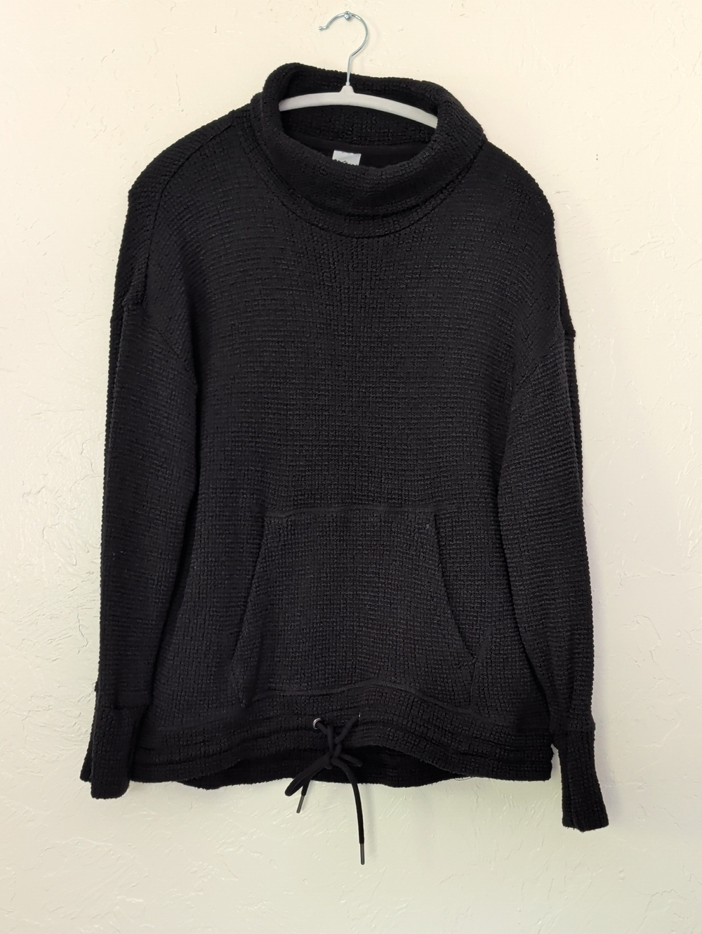 Black Knit Drawstring Funnel Neck Sweater